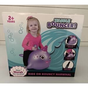 Nora Narwhal Waddle Bouncer Ride Toy Bouncing Ball Purple W/Pump NEW 2+